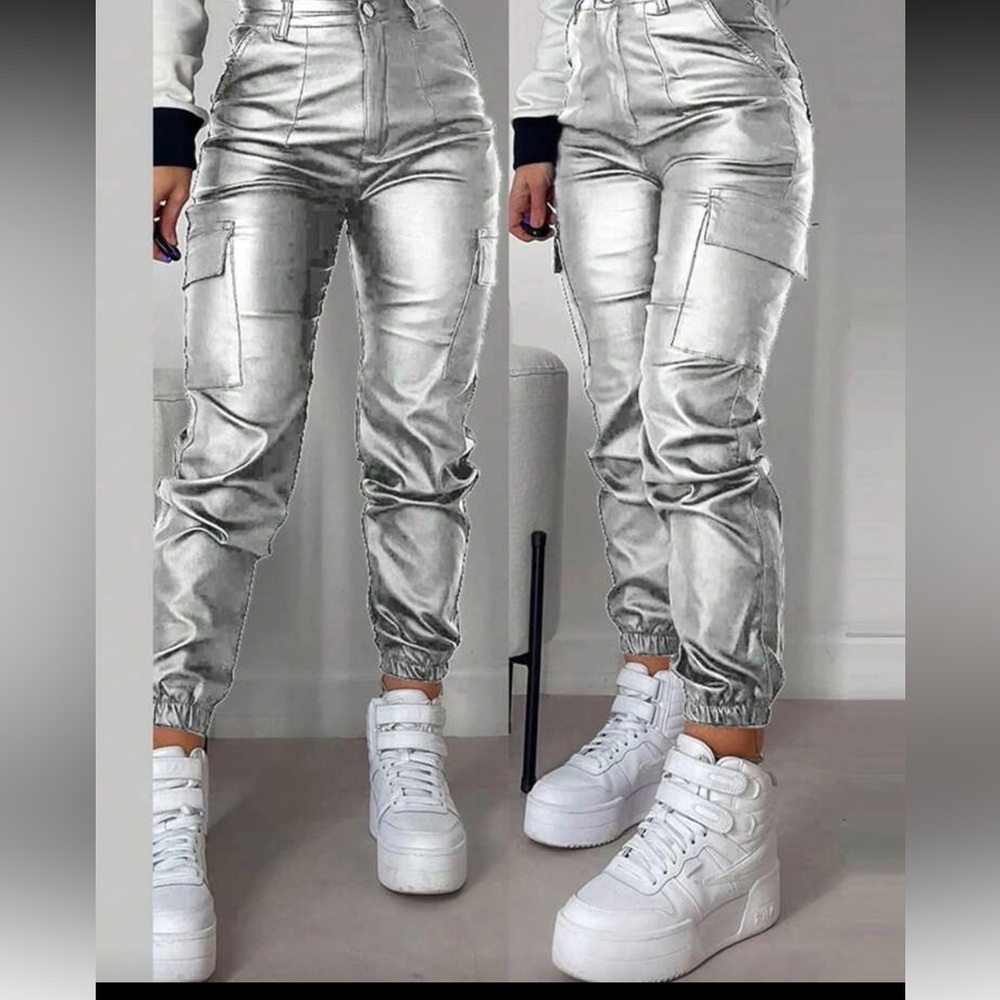 SHEIN Metallic Silver Jogger Pants